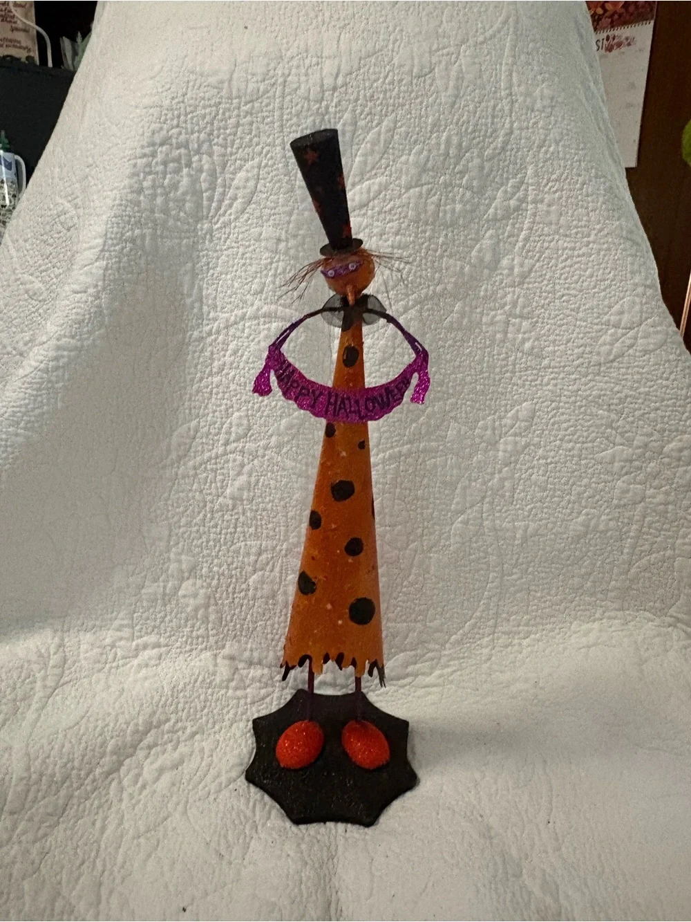 Pier 1 Orange and Black Polka-Dot Halloween Cone Figurine